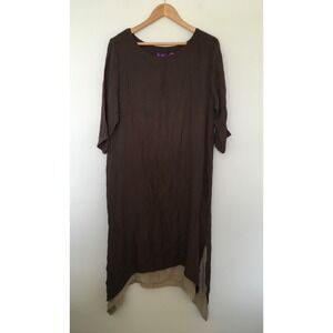 Romacci Brown & Beige Handkerchief Tiered Hem Gauze Boho Midi Dress Sz 2XL